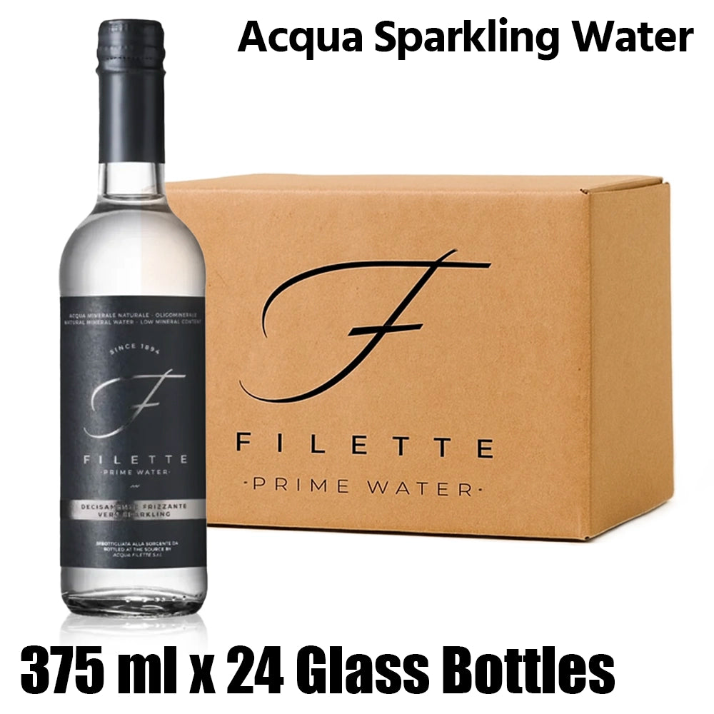 Acqua filette sparkling water, glass bottles, italy, 1 box (24 bottles x 375ml each)