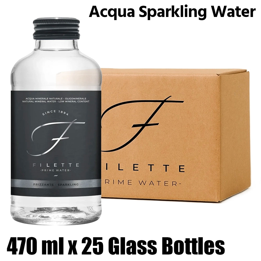 Acqua filette sparkling water, glass bottles, italy, 1 box (25 bottles x 470ml each)