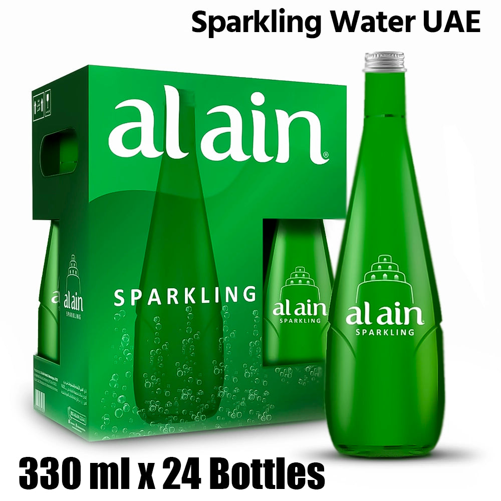 Al ain sparkling water, glass bottles, uae, 1 box (24 bottles x 330ml each)