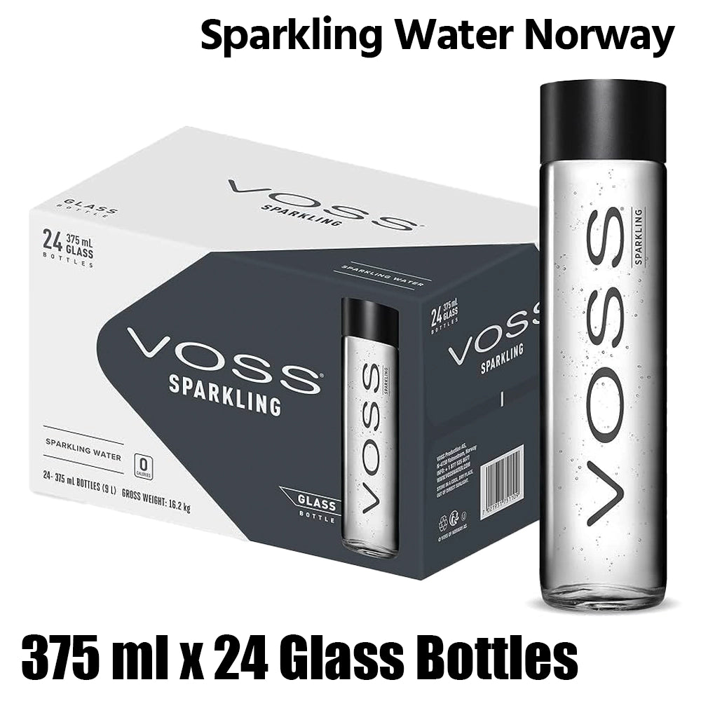 Voss sparkling water, glass bottle, norway, 1 box (24 bottles x 375ml each)