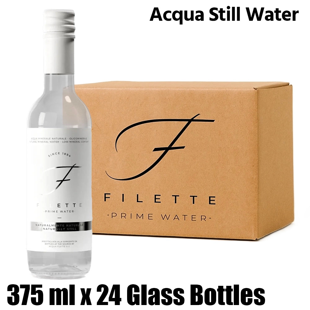 Acqua filette still water, glass bottles, italy, 1 box (24 bottles x 375ml each)