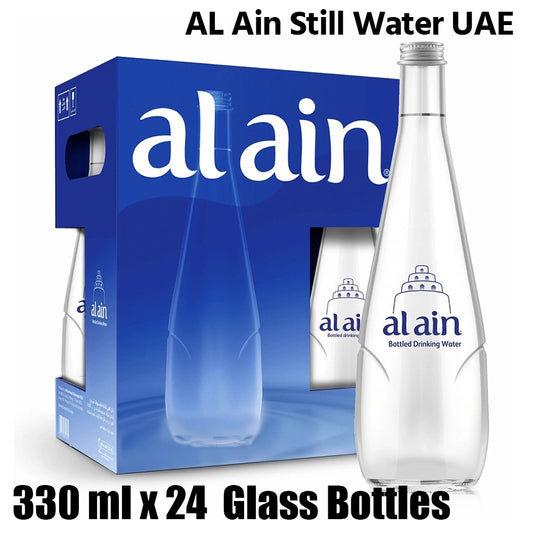 Al ain still water, glass bottles, uae, 1 box (24 bottles x 330ml each)