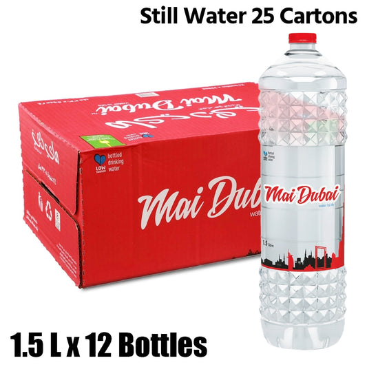 Mai dubai, still water, 25 cartons (12 bottles x 1.5l each)