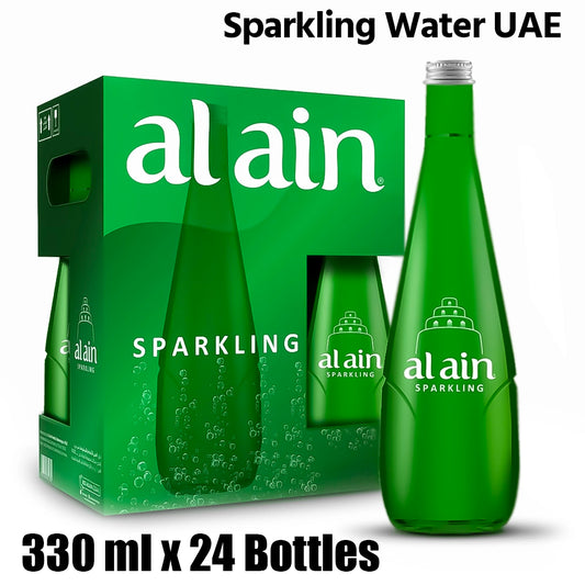 Al ain sparkling water, glass bottles, uae, 1 box (24 bottles x 330ml each)
