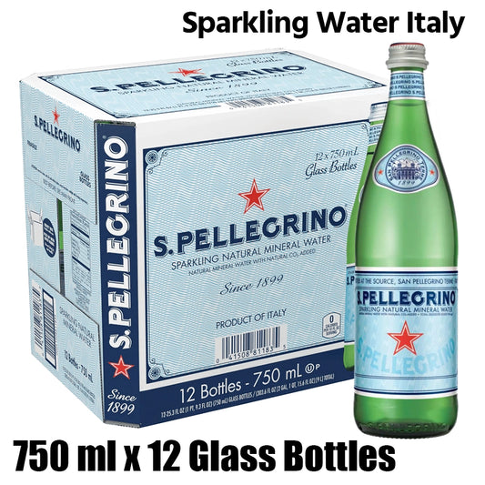 San pellegrino sparkling water, glass bottles, italy, 1 box (12 bottles x 750ml each)